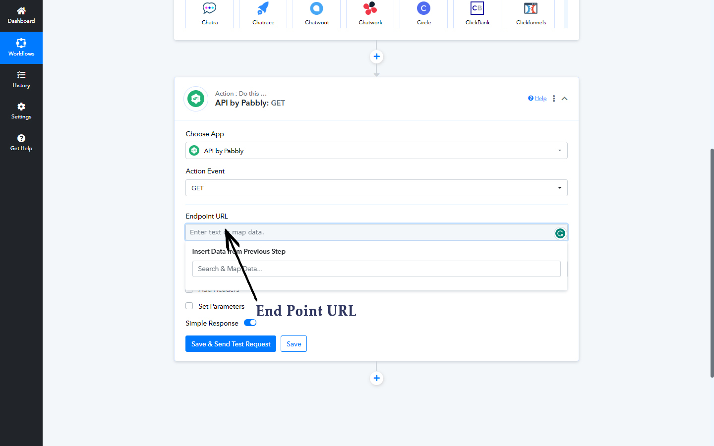 Now enter end point URL from WapMonkey Api Documentation